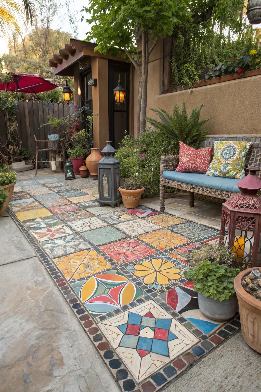 Mosaic tiles inject a burst of color and creativity.