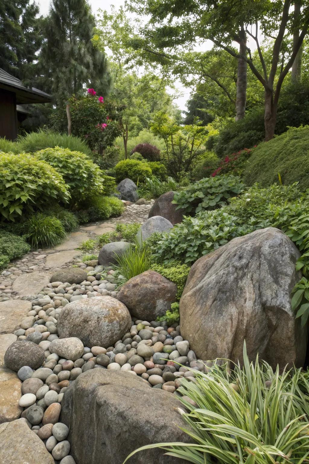 An intermixture of surfaces and dimensions cultivates visual fascination in your garden.