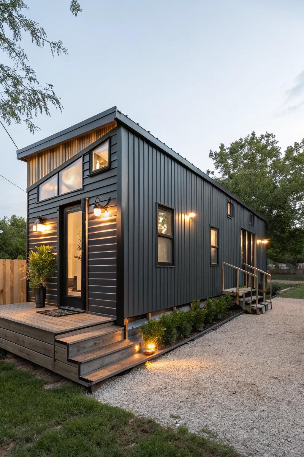 Charcoal and metallic accents combine for a polished, contemporary appearance.