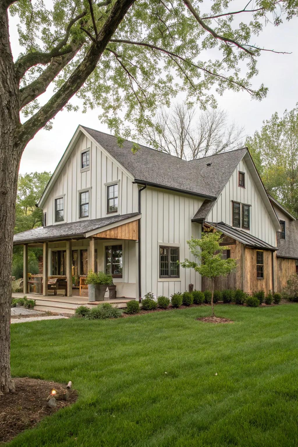 Farmhouse charm incorporating board and batten cladding