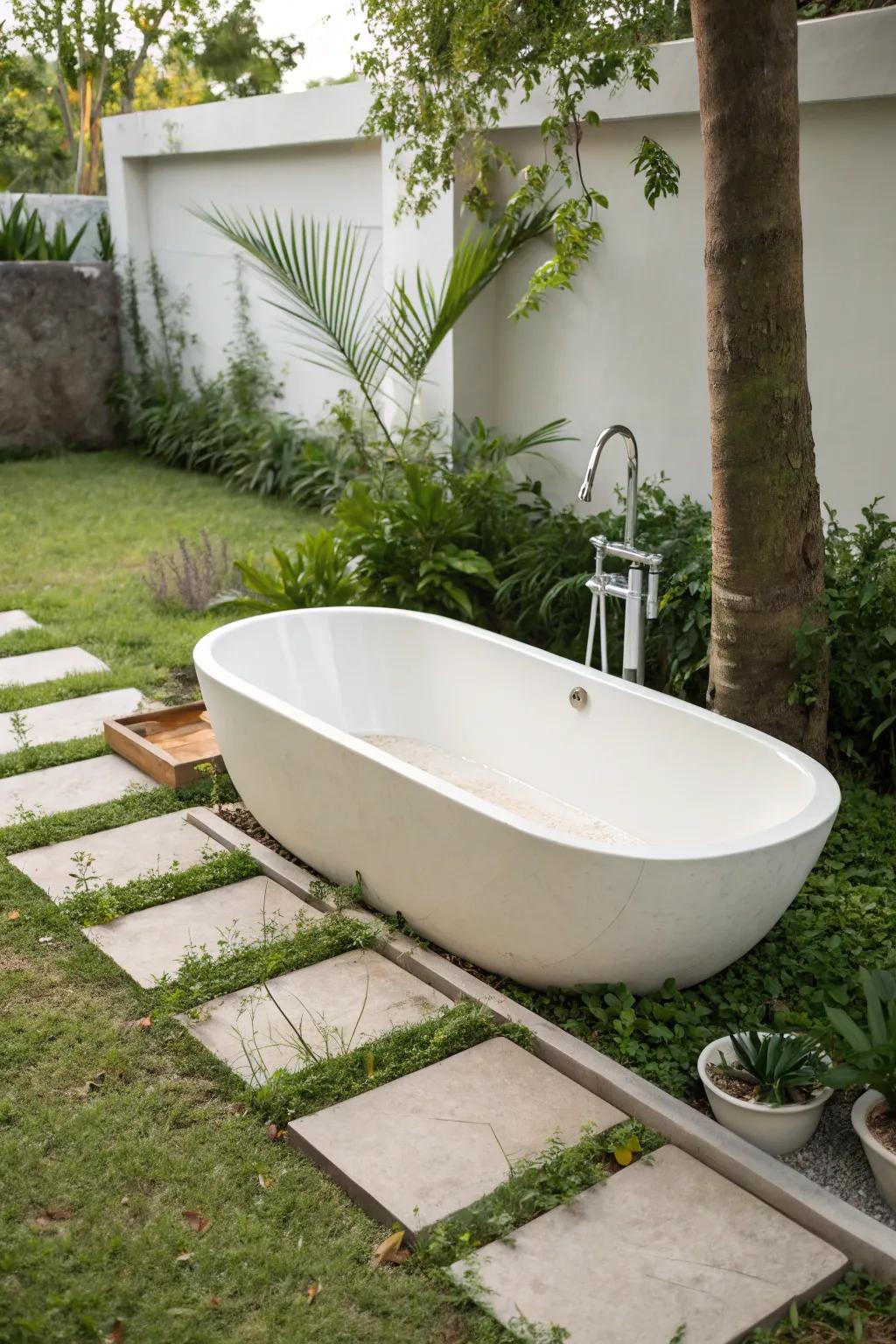 Embrace understated calm with a streamlined open air tub design.