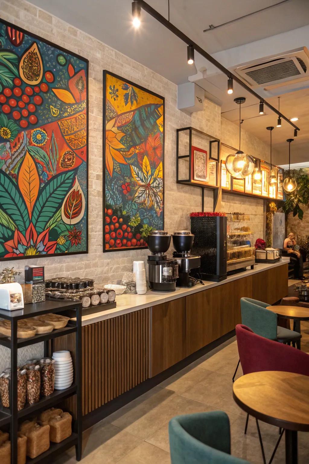 Incorporate art to transform your coffee spot into a creative space.