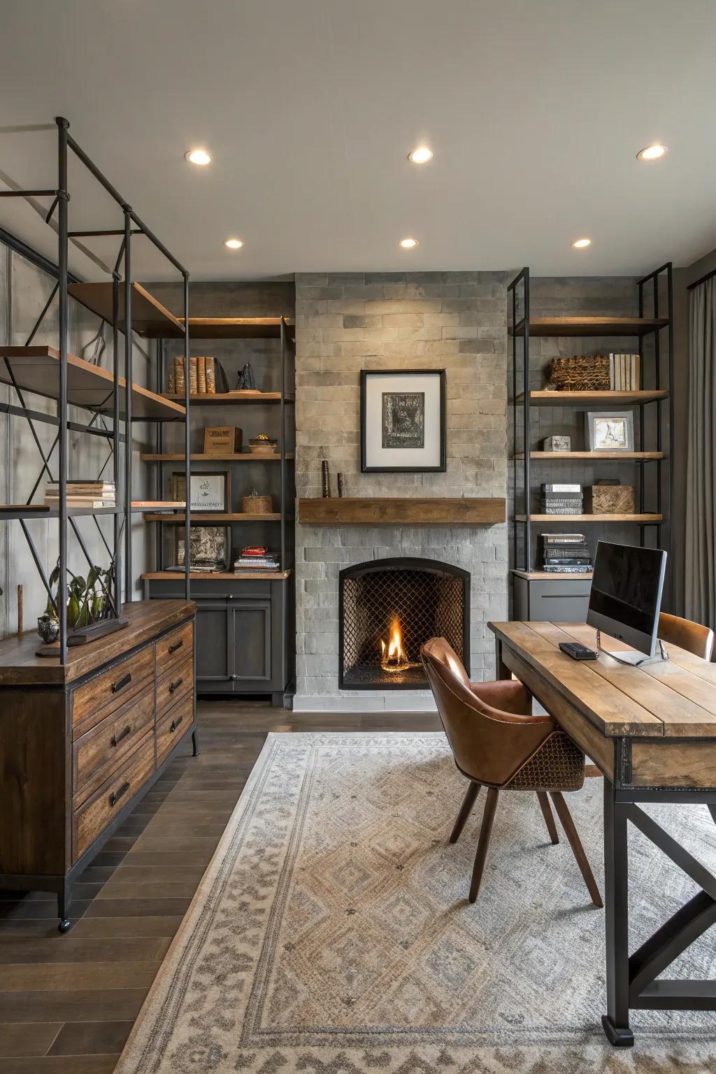 A mix of materials enhances the office's textural depth.