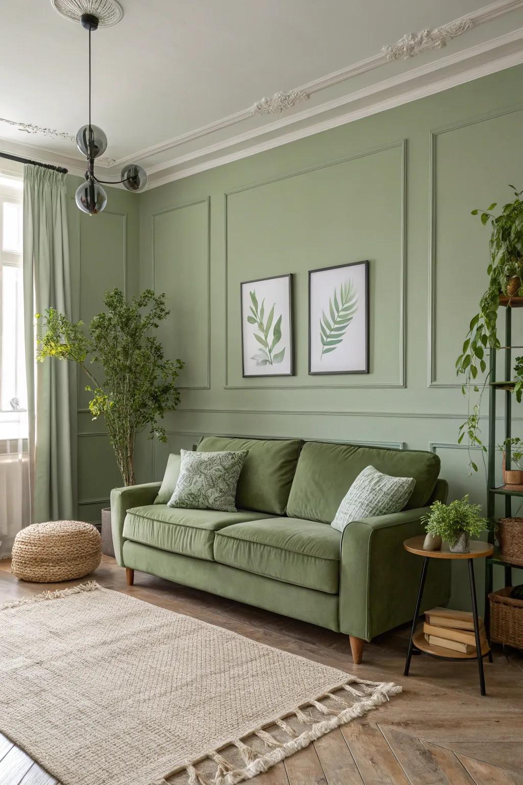 Different shades of green fashion a sophisticated single-color effect.
