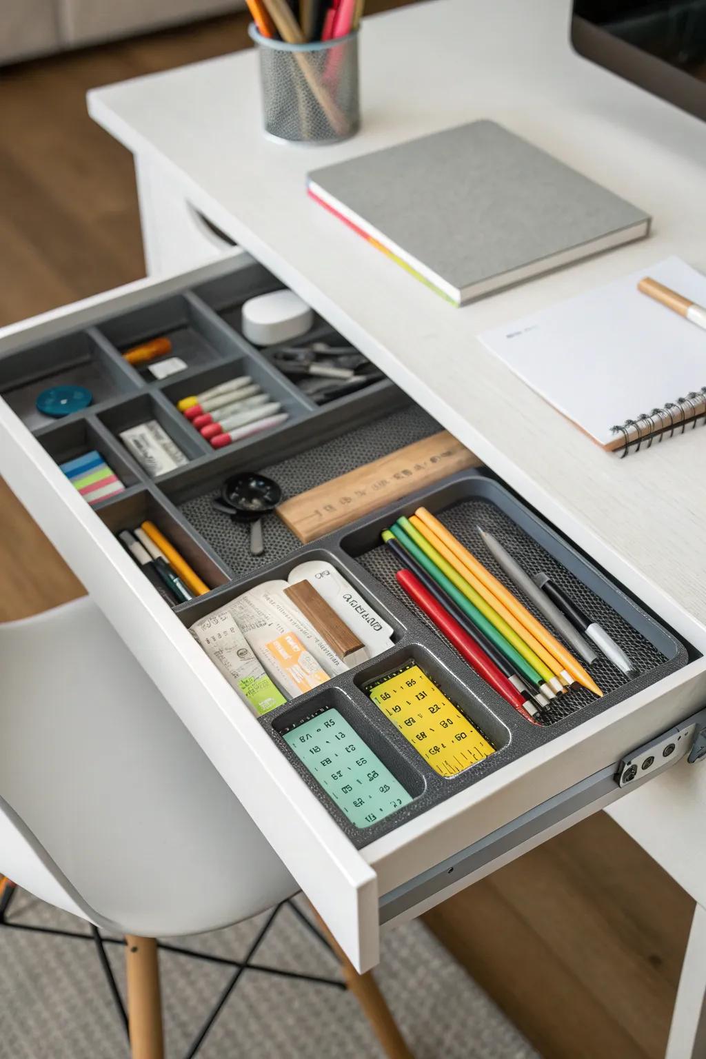 Drawer dividers keep small items from becoming cluttered.