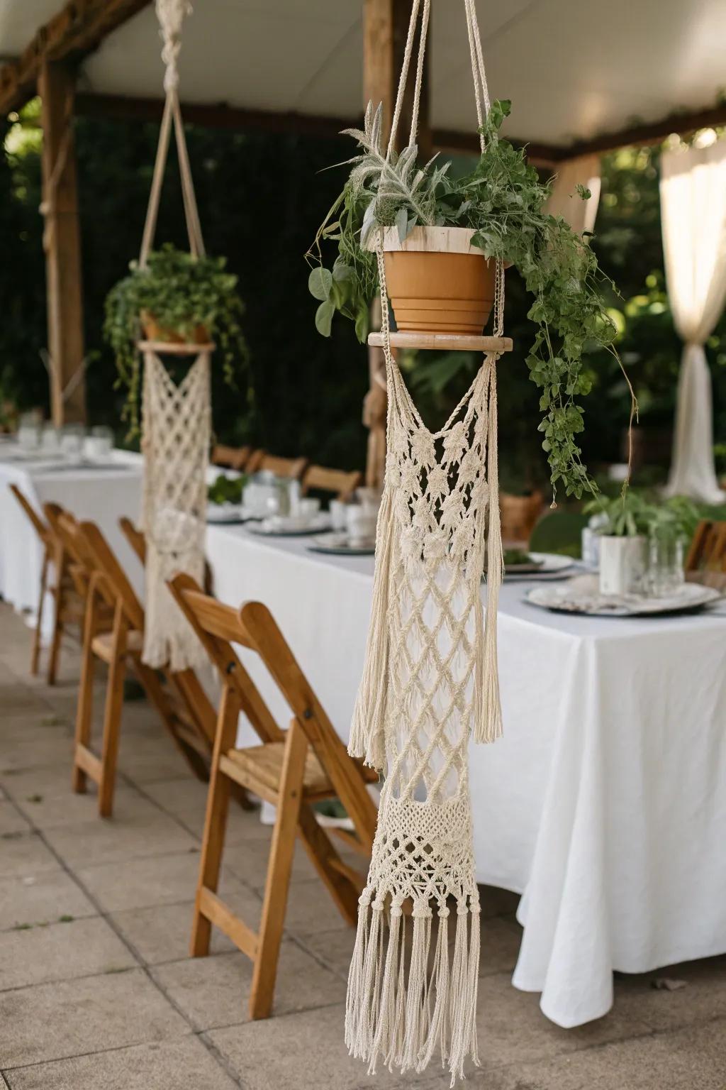 Exquisite woven string accents elevate the boho wedding aesthetic.