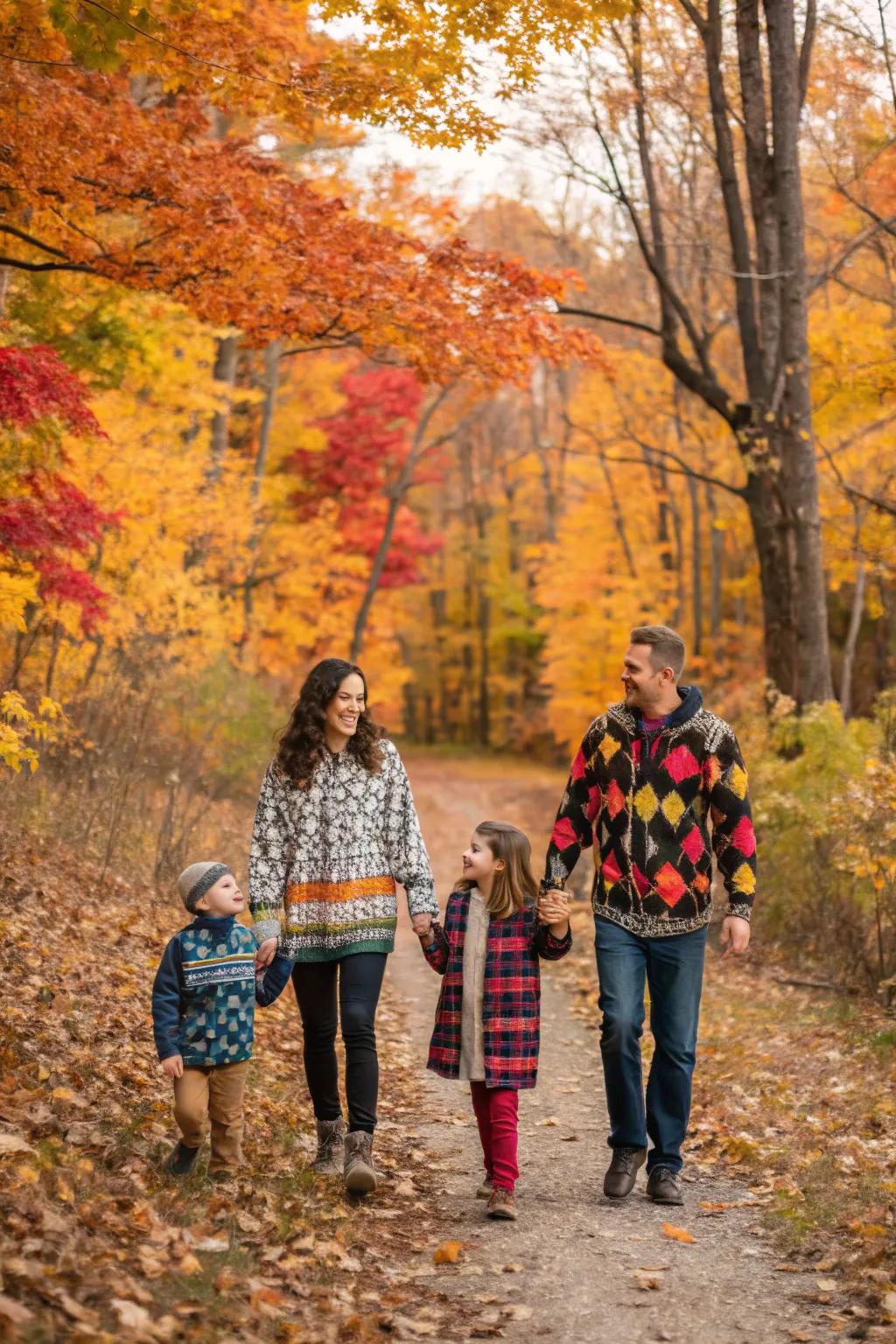 Mixing designs creates a dynamic and captivating family image.