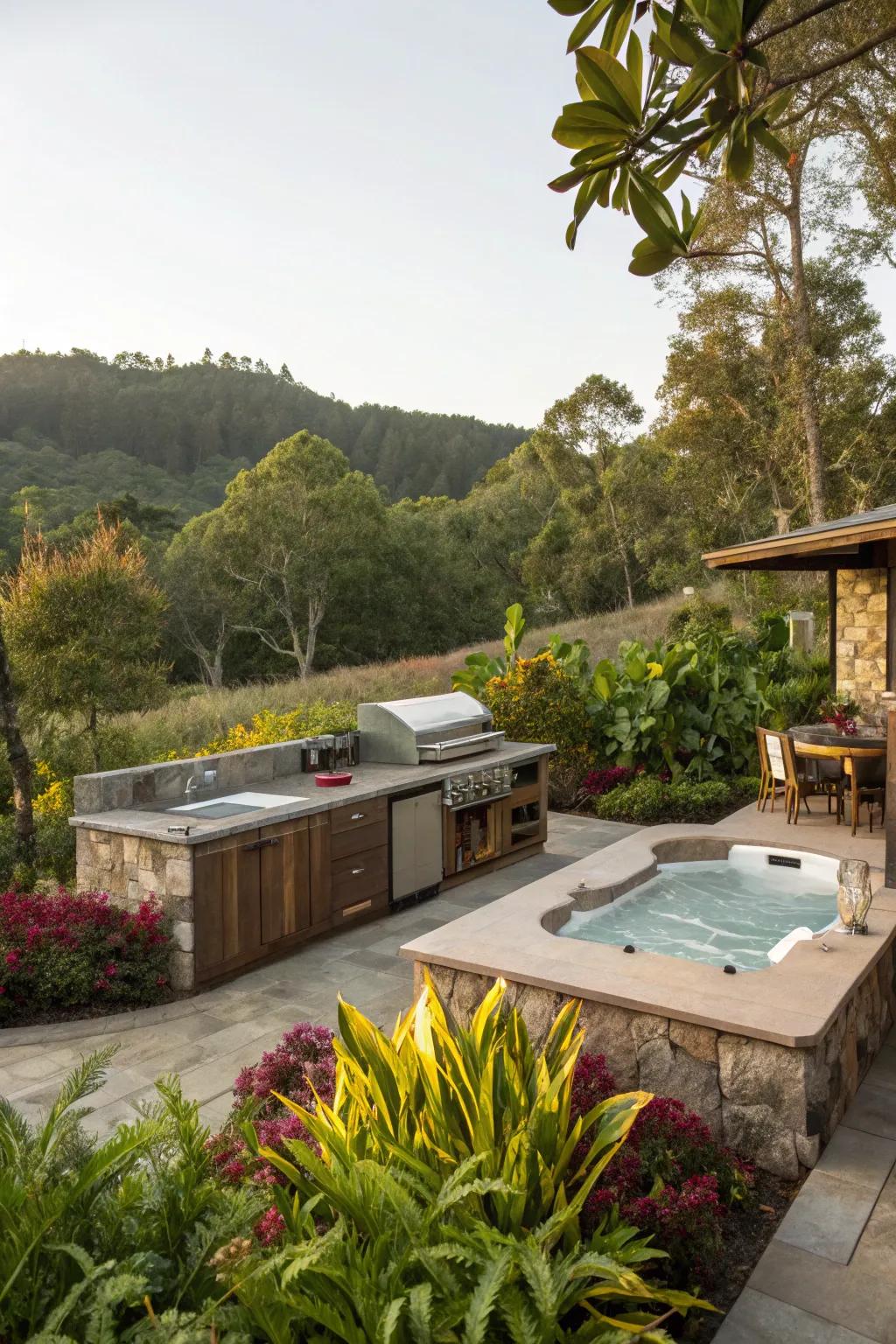 Lush landscaping introduces beauty and privacy to your outdoor retreat.