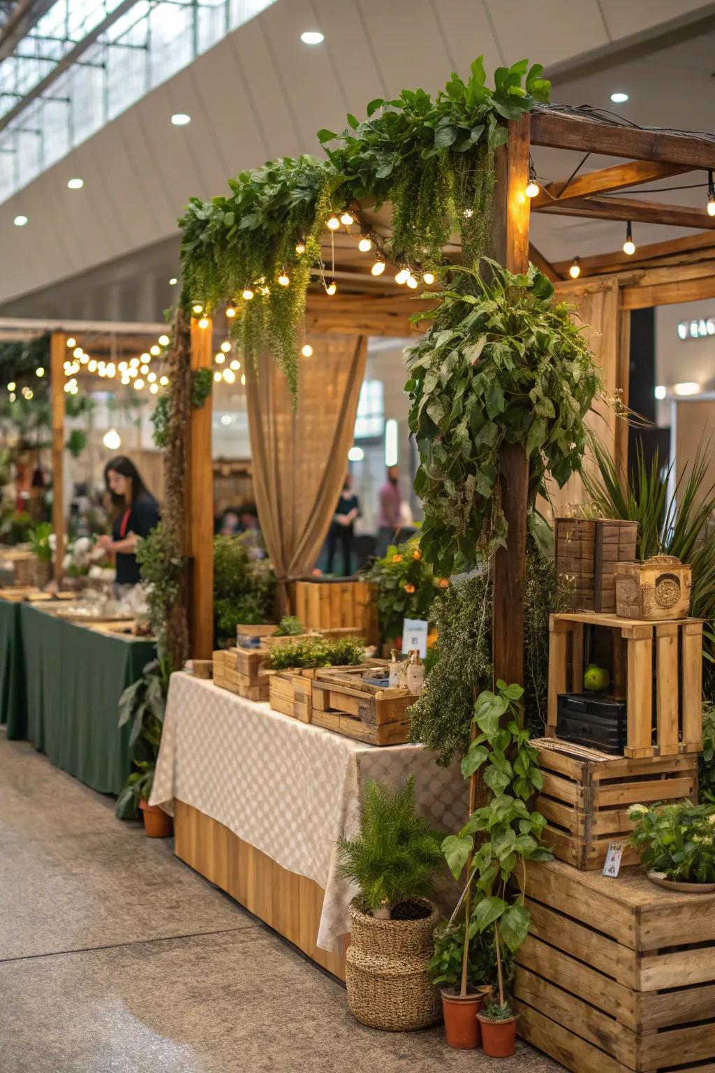 Natural accents bring serenity and warmth to your booth.