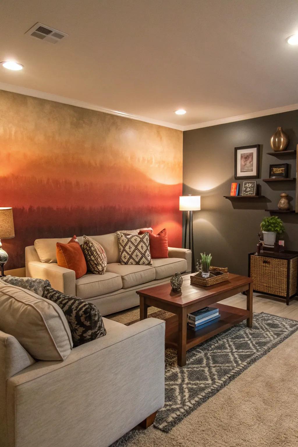 Ombre walls provide a calming and stylish gradient.