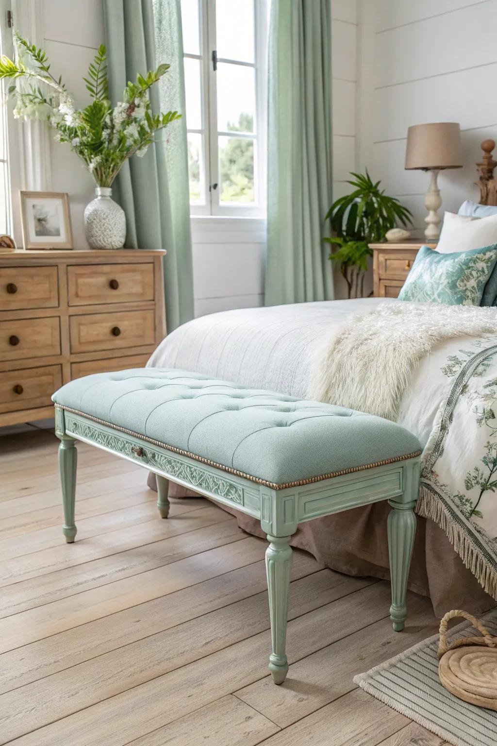 Incorporate class and functionality with a painted bedside bench.