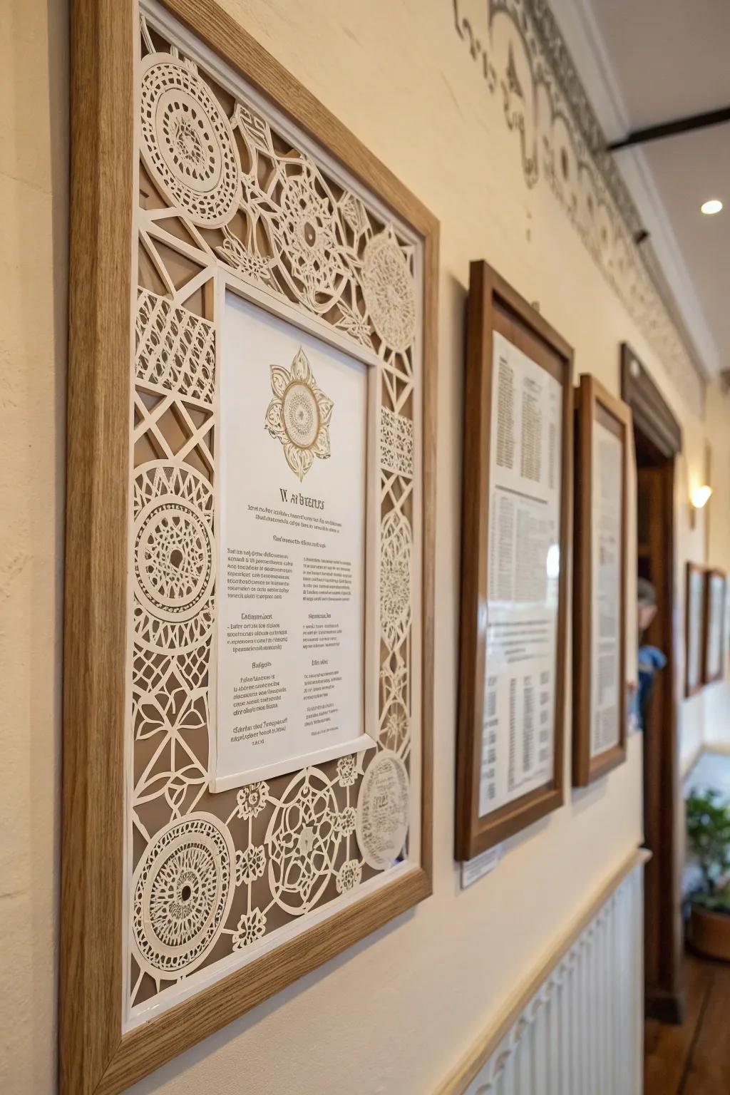 A delicate paper cut-out design, personalized with love.