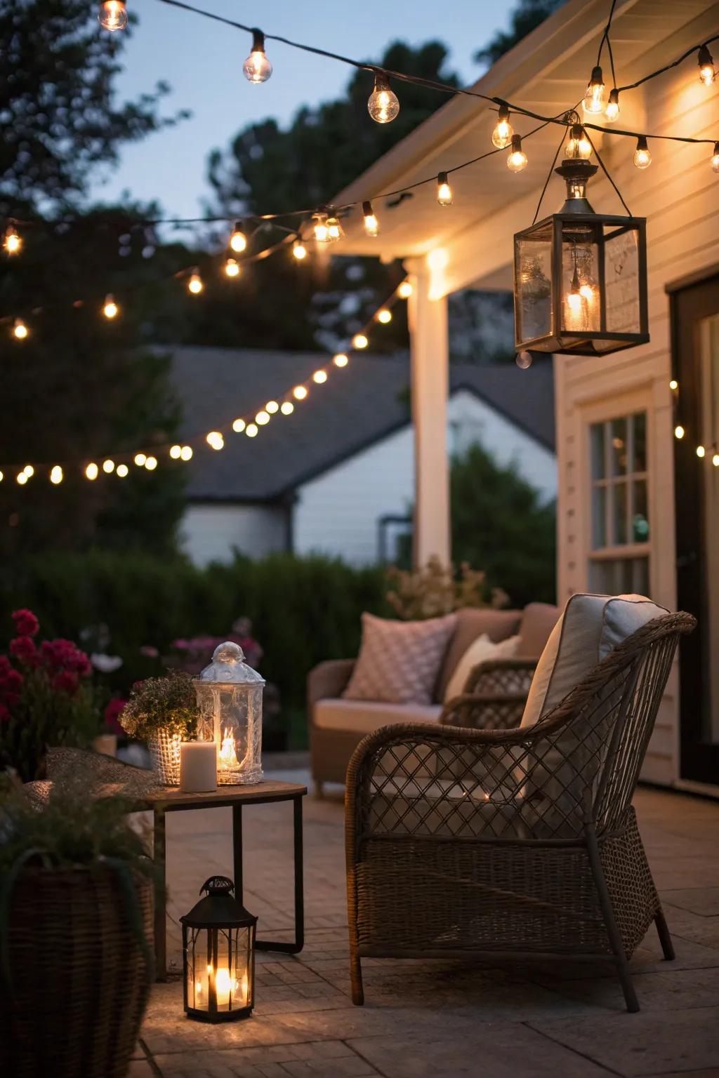 Ambient illumination animates your patio after sunset.