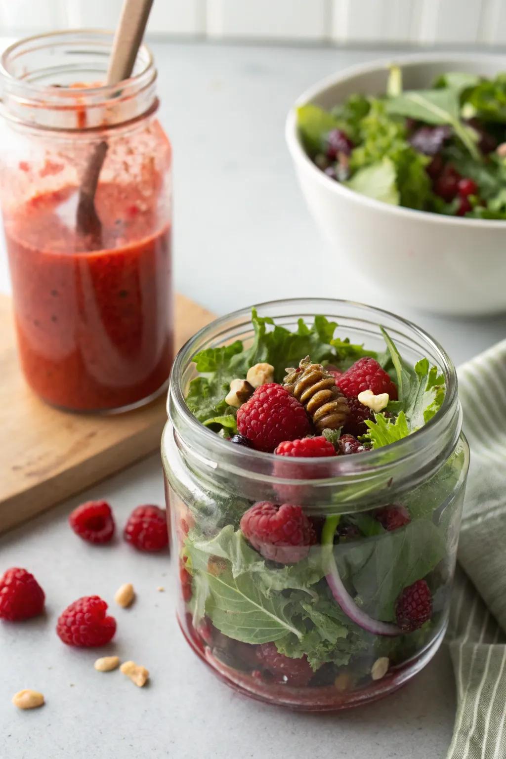 Rosy raspberry dressing introduces a fruity dimension to your salad.