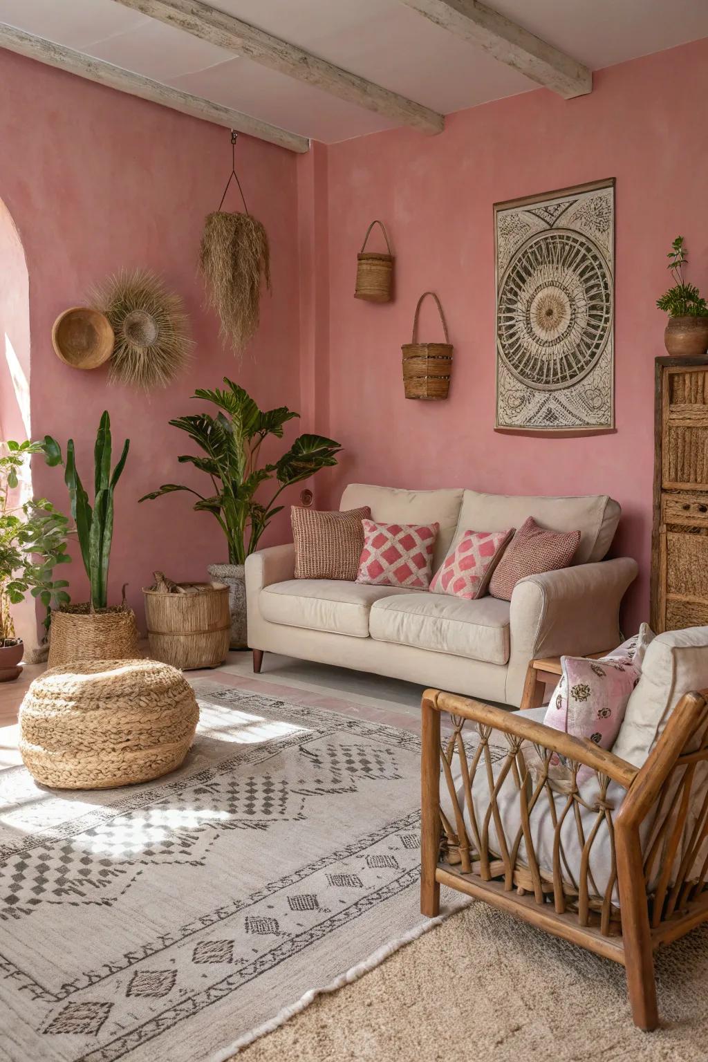 Grounded nuances temper the vibrancy of rose for a balanced appearance.