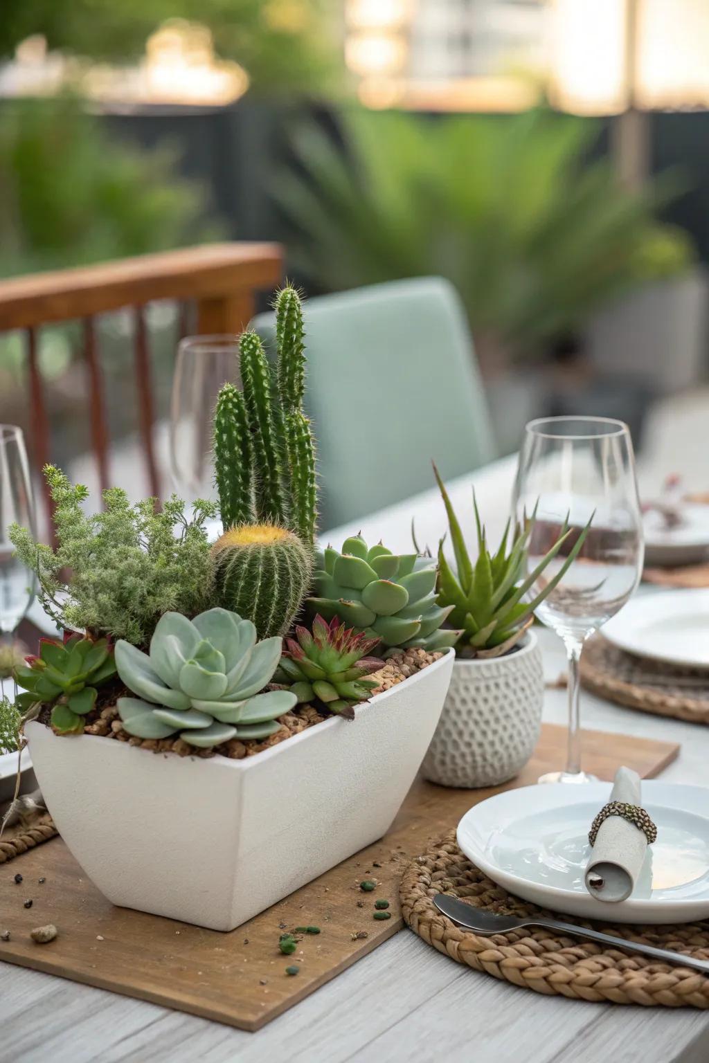 Enhance your dining setting through a sophisticated flora focal point.