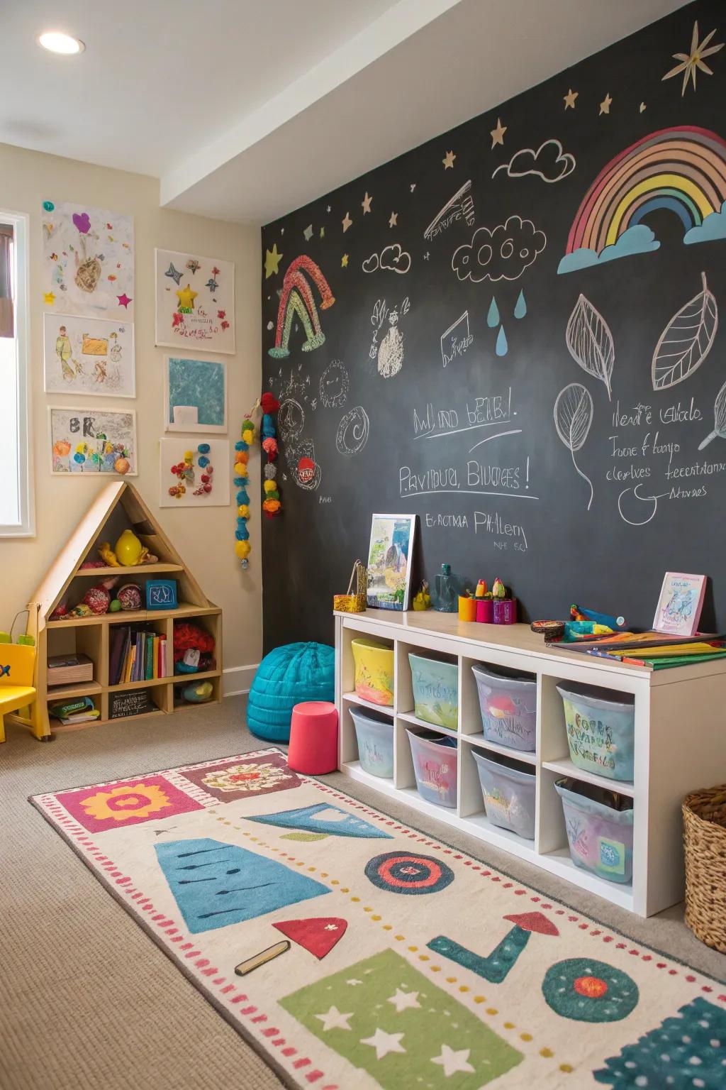 Interactive chalkboard designs foster creativity and learning.