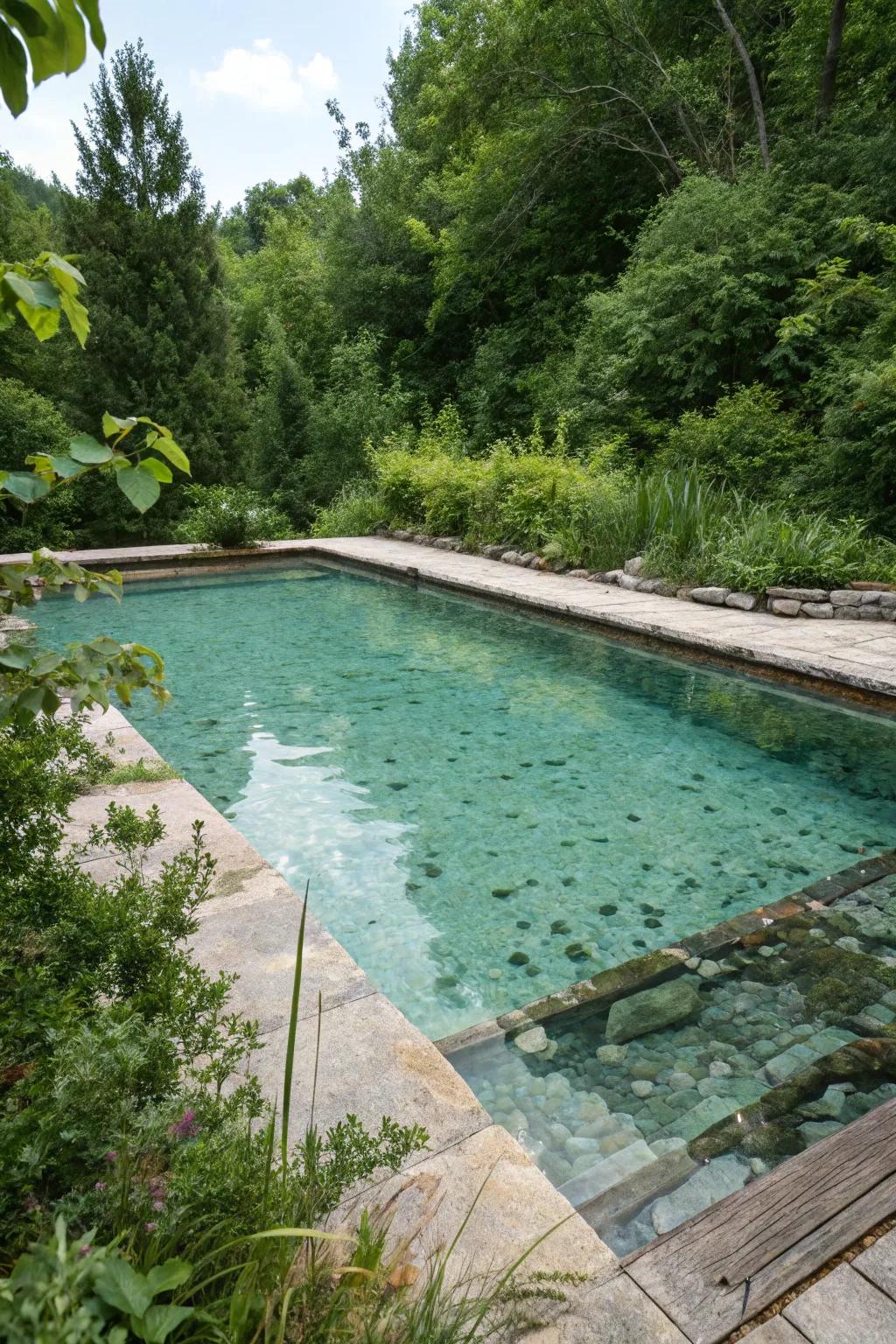 A pool pond boasting naturally filtered, pristine water.