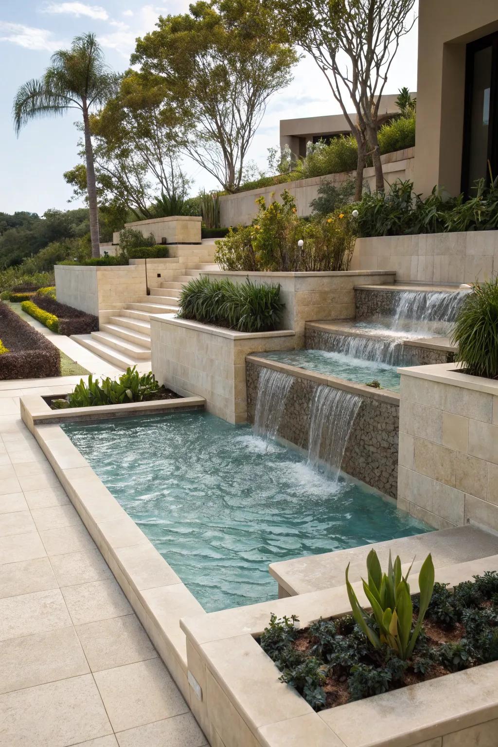 Multi-level pools present a lively design and visual allure.