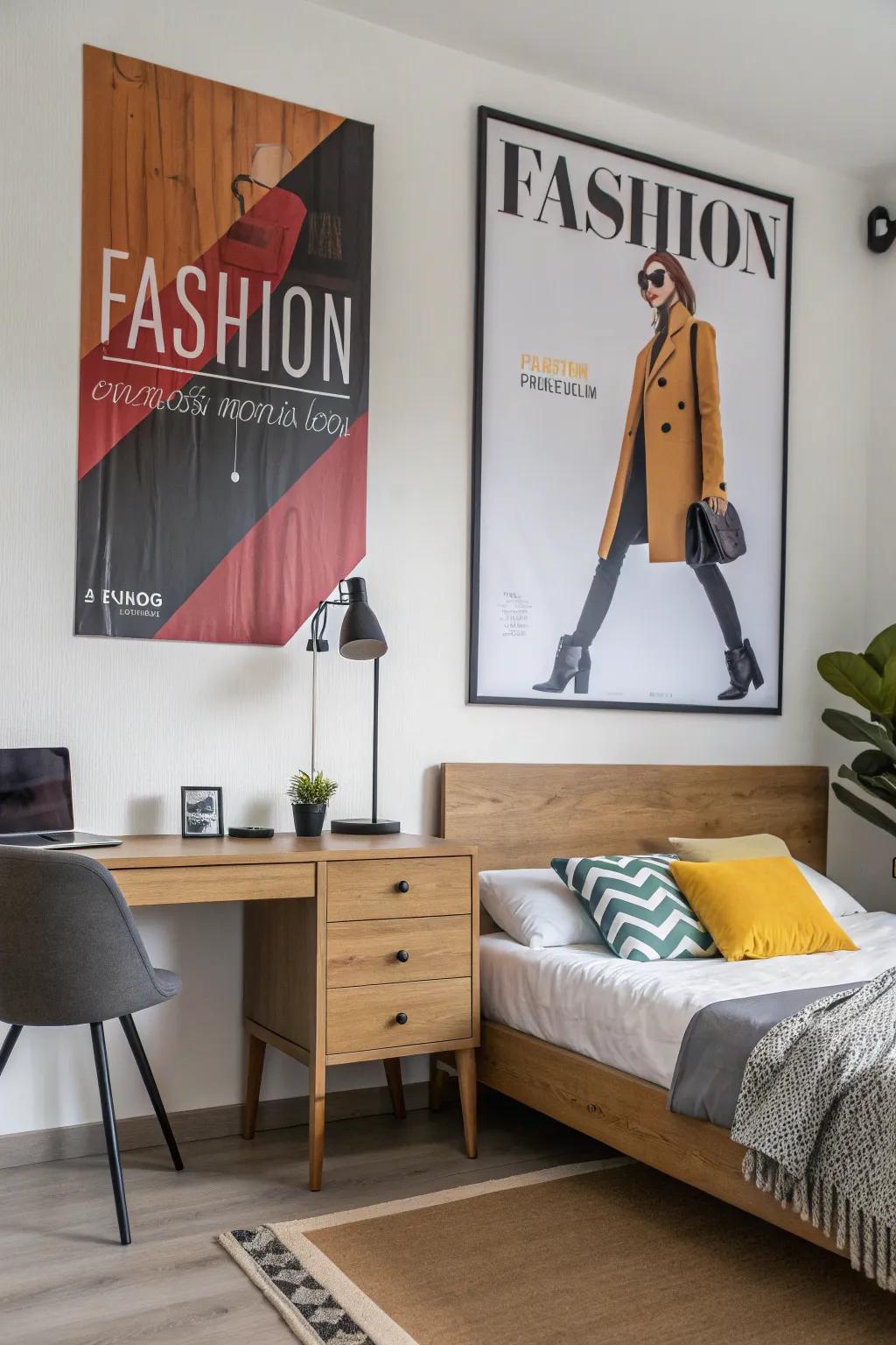 Fashion posters bring a touch of sophistication.