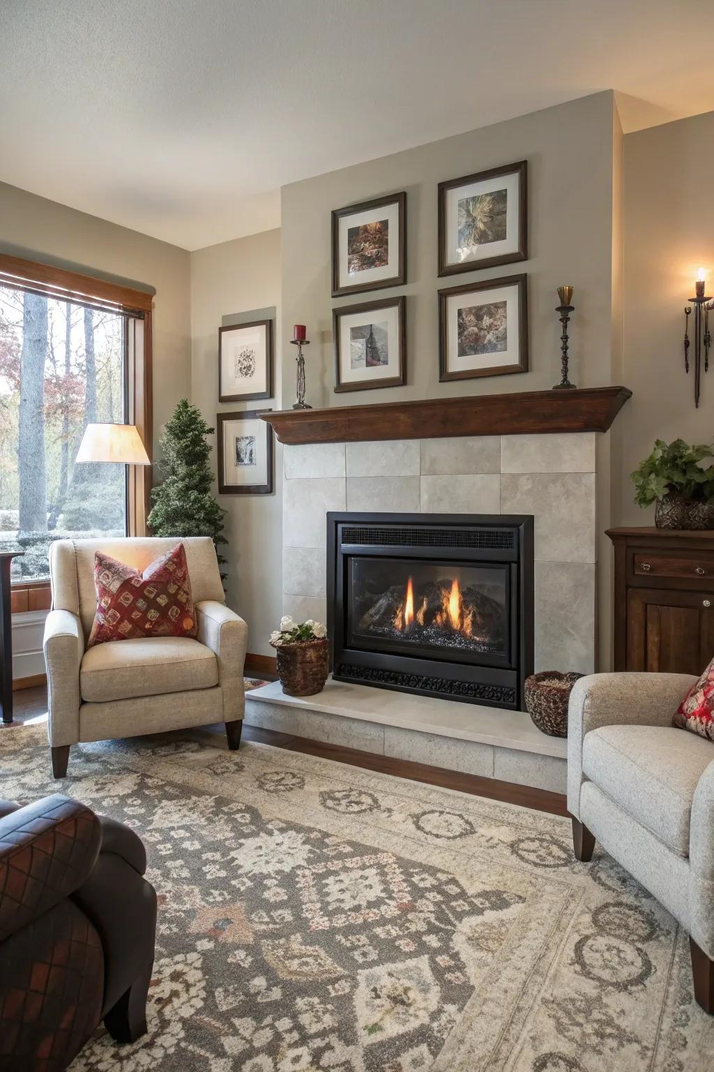 A living room with a combination of modern and classic styles.