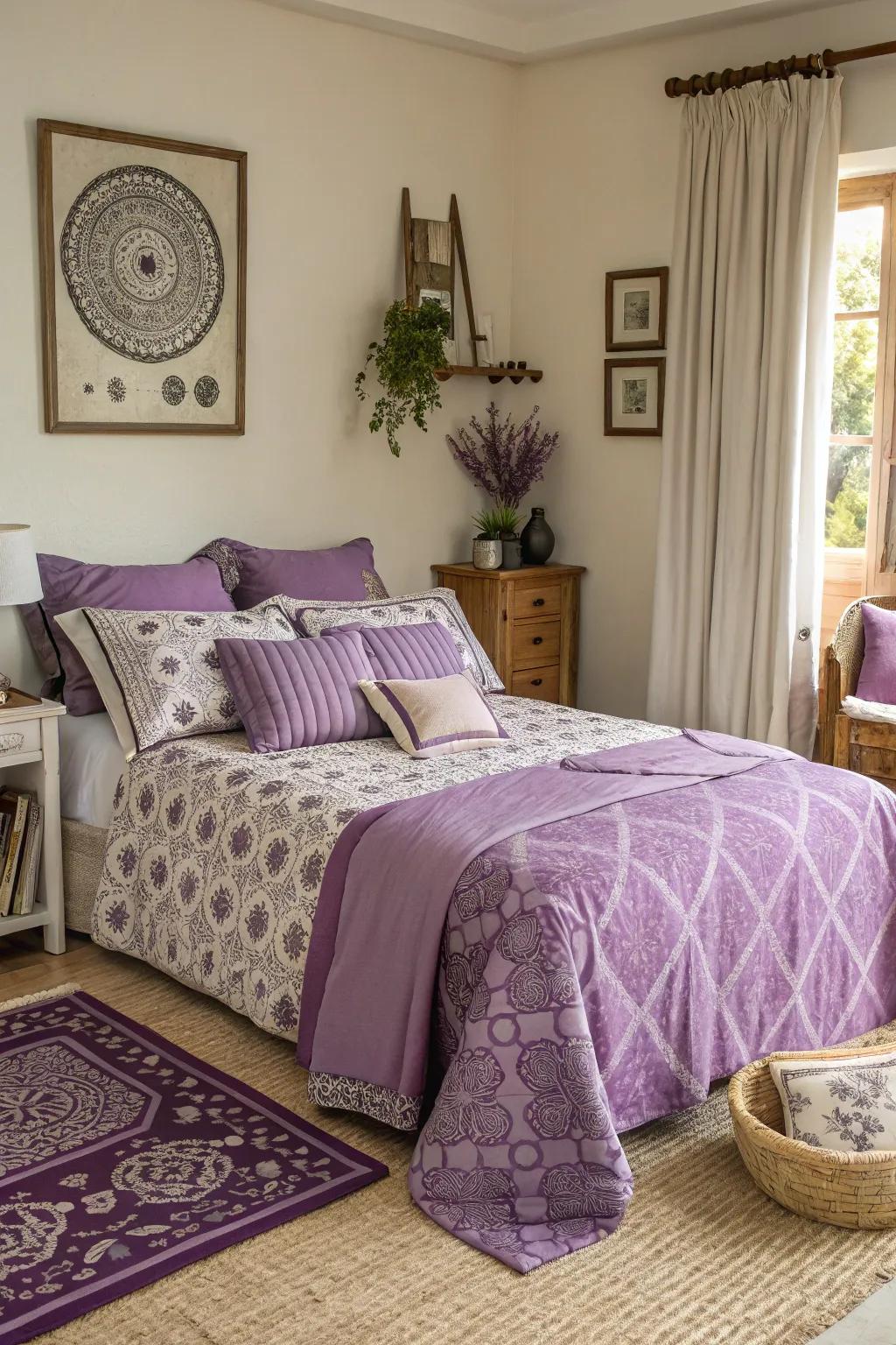 Blending designs in purple enriches vibrancy and self-expression.