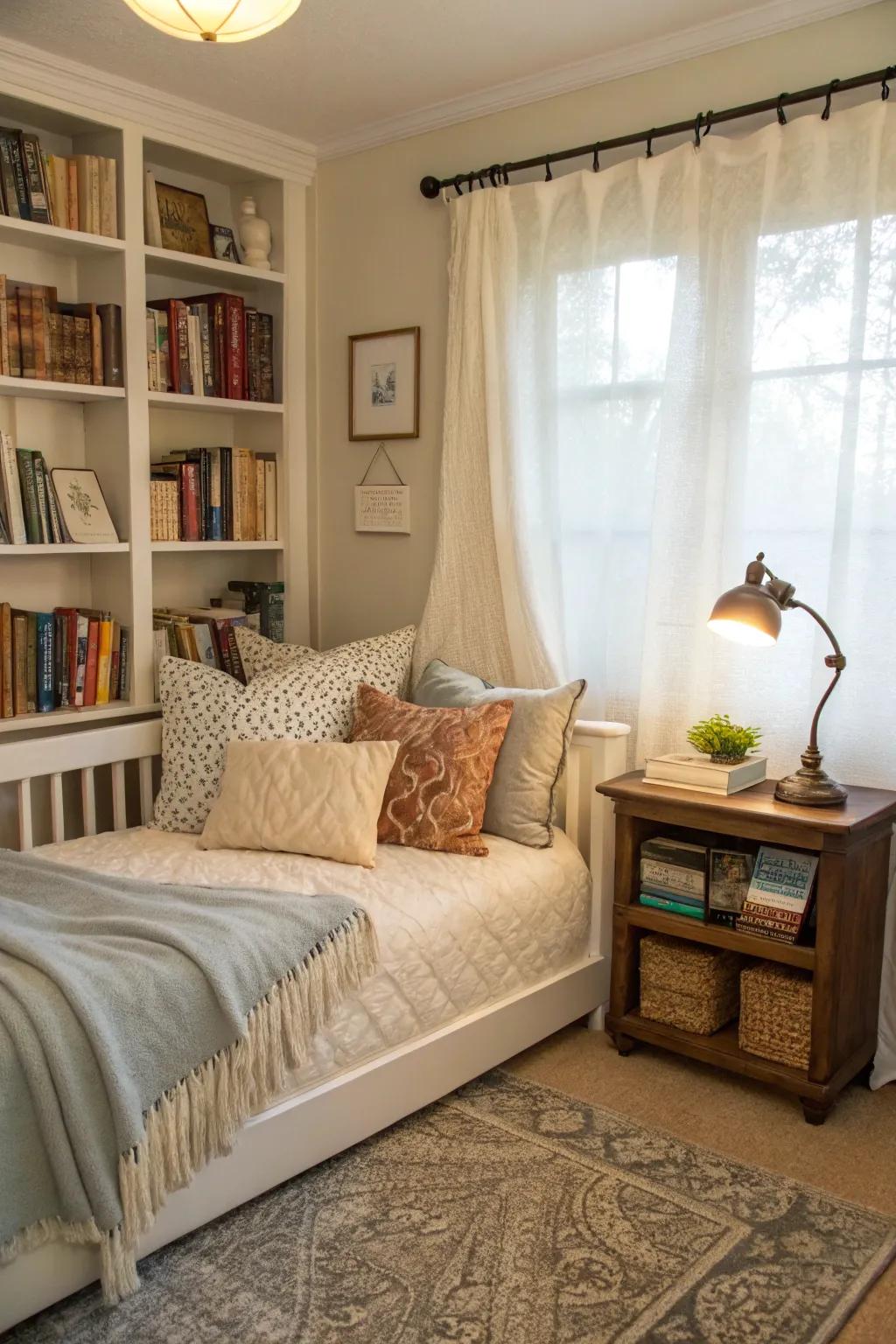 A space that can serve as a nook and a guest bed.