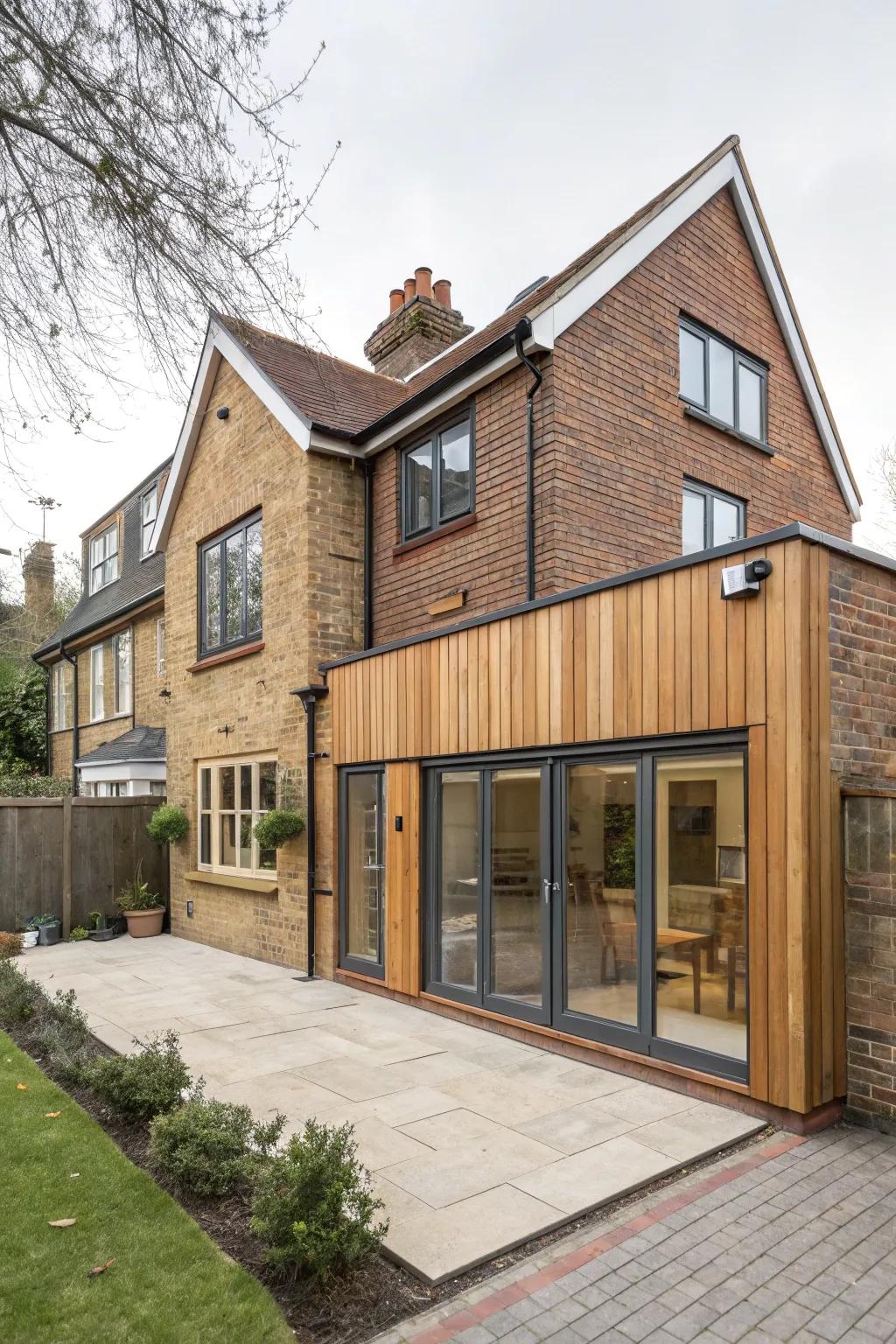 A harmonious rear extension using natural materials for a warm feel.