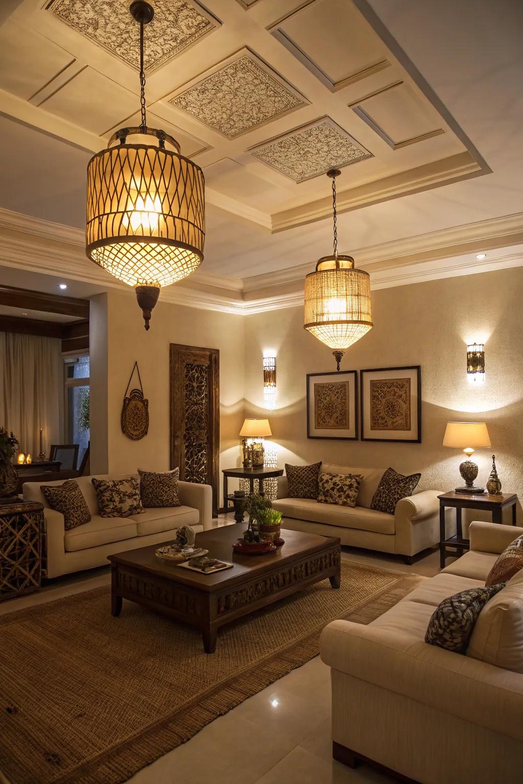 Multi-layered illumination enriches mood and depth.