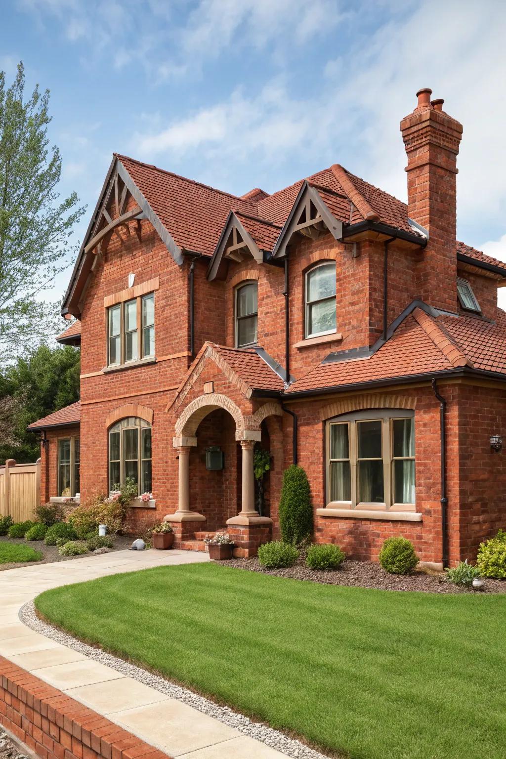 Terracotta trim fashions a unified and earthy aesthetic for red brick houses.