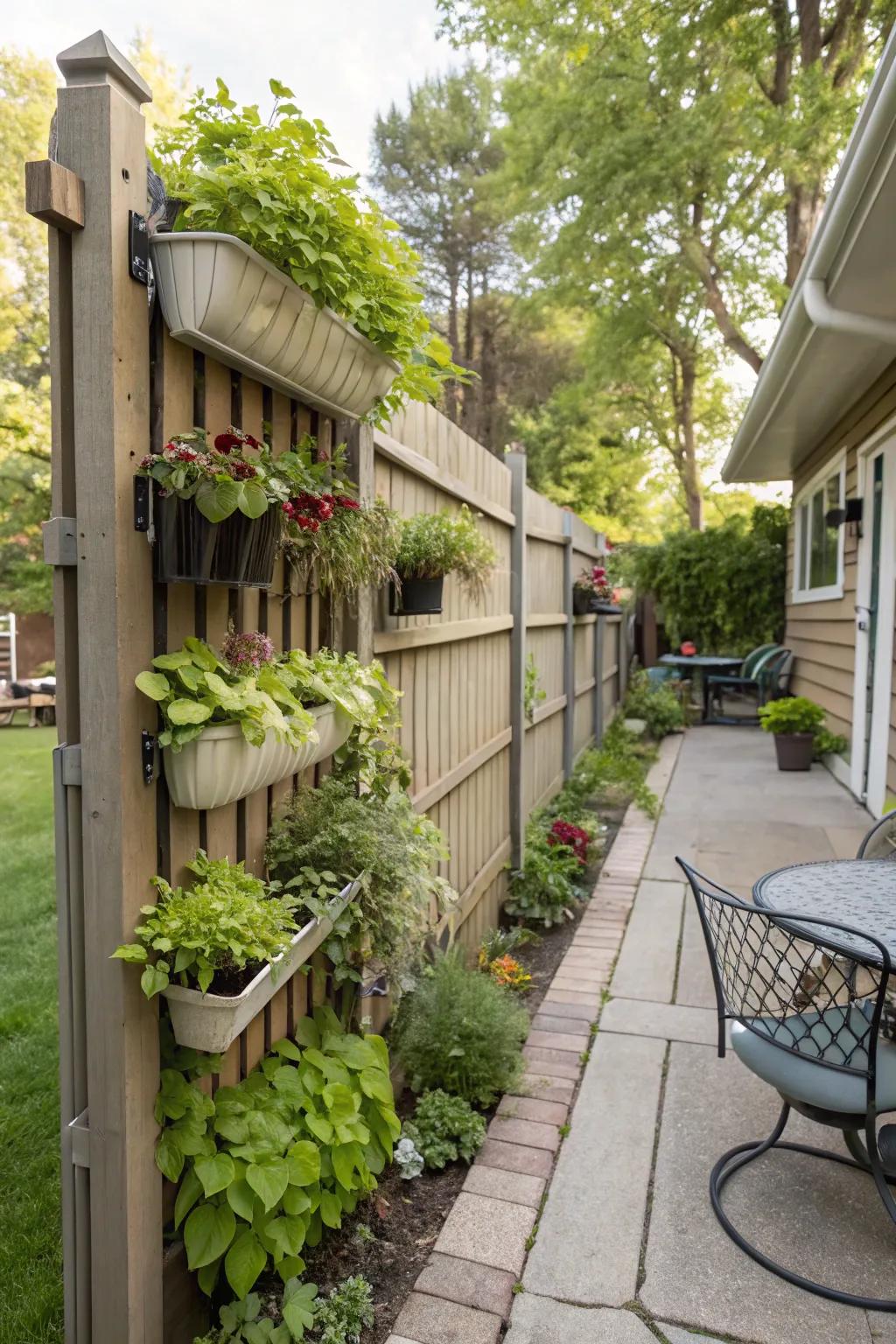 An upright plant life fence introduces vibrancy and plant life to your home’s boundary.
