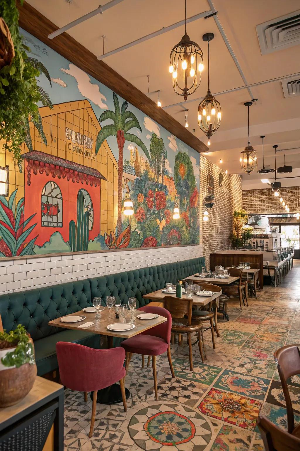 Artistic accents enrich a restaurant's spaces with personality and visual intrigue.