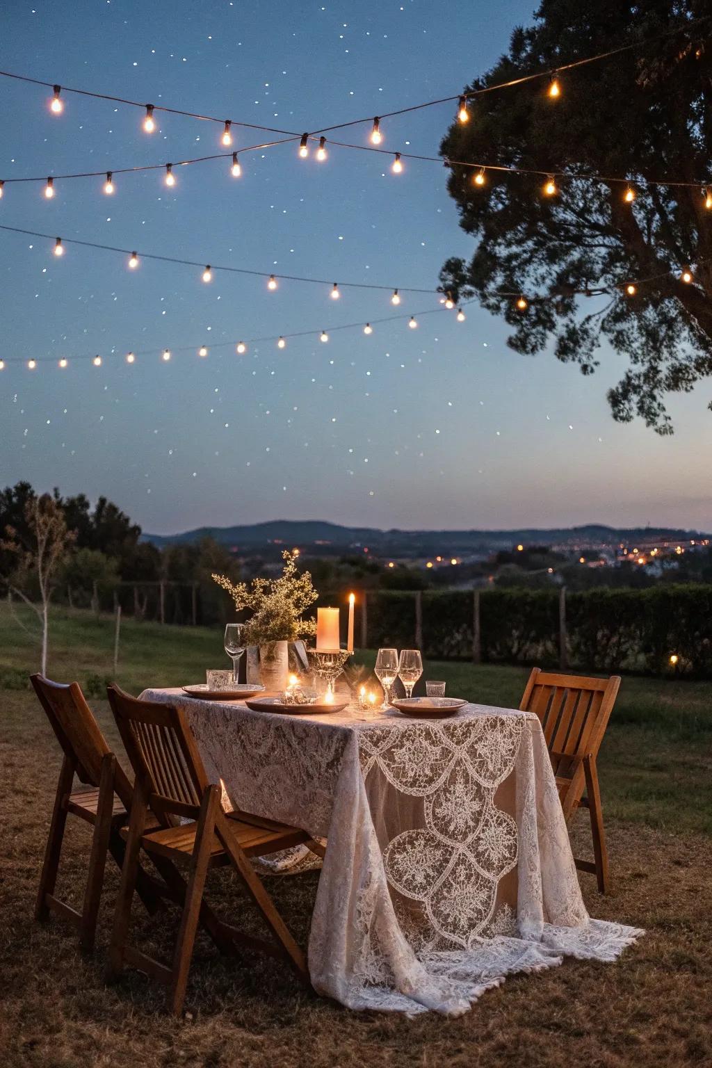 Feast below the heavens with an outdoors layout brightened by micro lights.