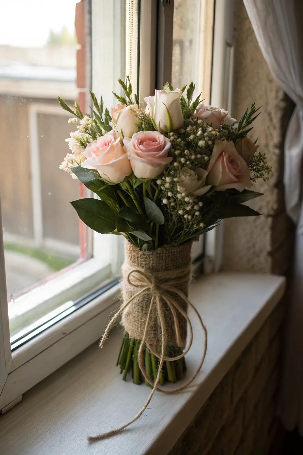 Stylish eco-conscious design using natural jute wrapping.