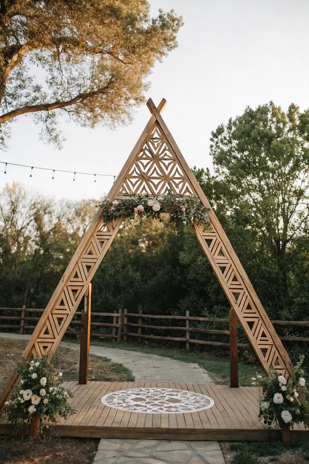 A contemporary interpretation of countryside allure featuring this geometric angular arch.