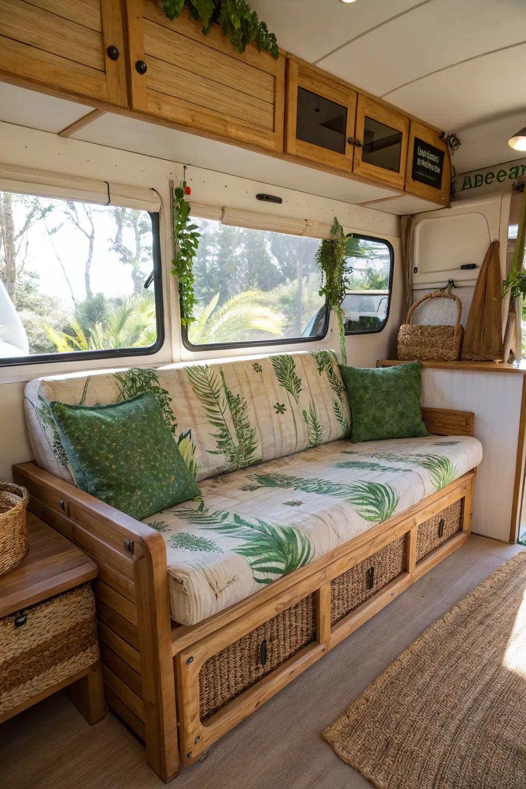 Eco-friendly couches contribute to a sustainable RV lifestyle.