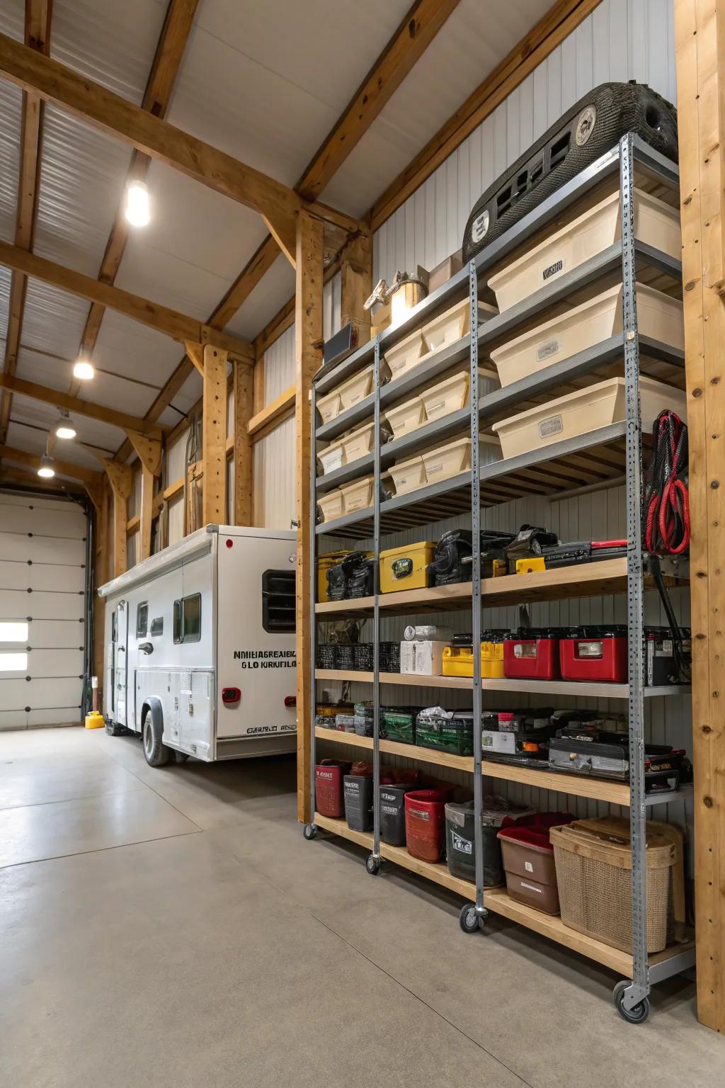 Vertical storage keeps your metal building organized and functional.