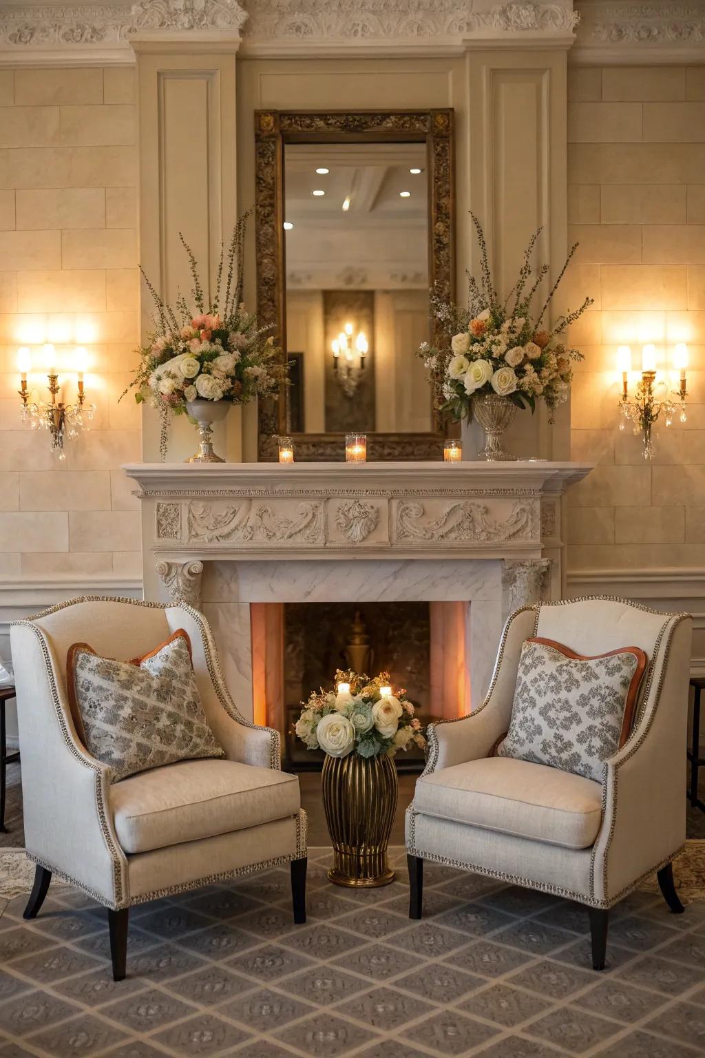 Symmetrical seating designs bring steadiness and classiness to the area.