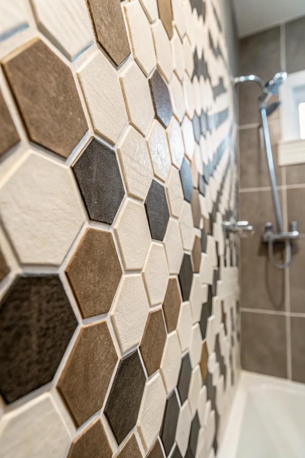 Symmetrical tiles add a modern vibrancy through their unique shapes and layouts.