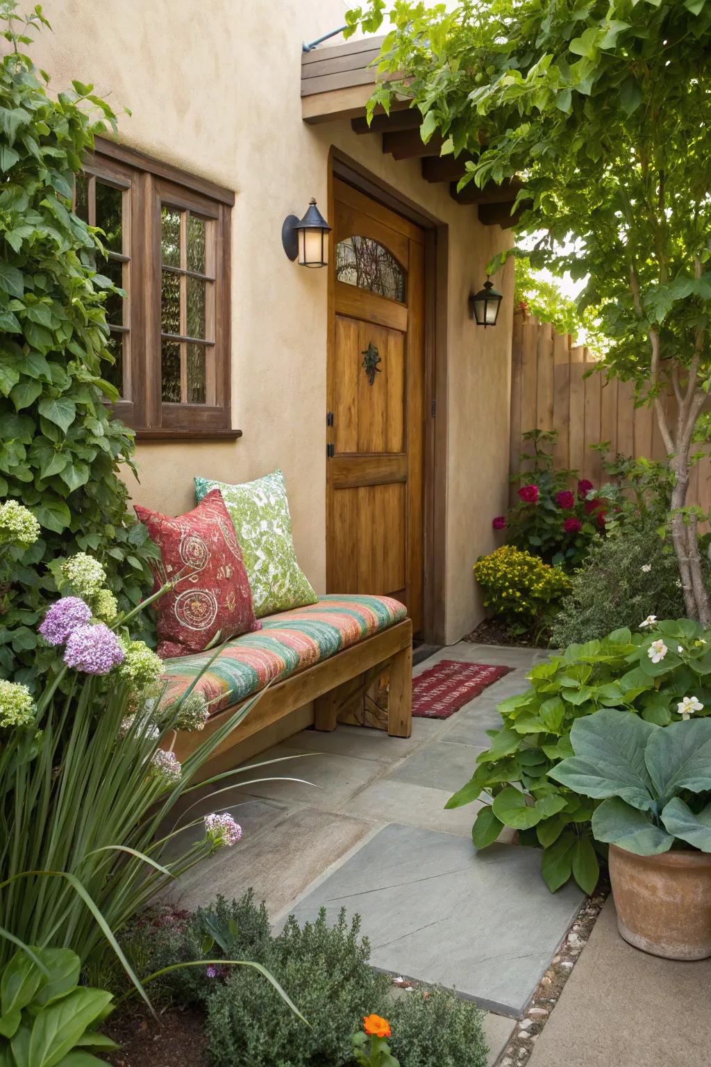 A cozy bench offering an ideal spot for pausing and relaxing.