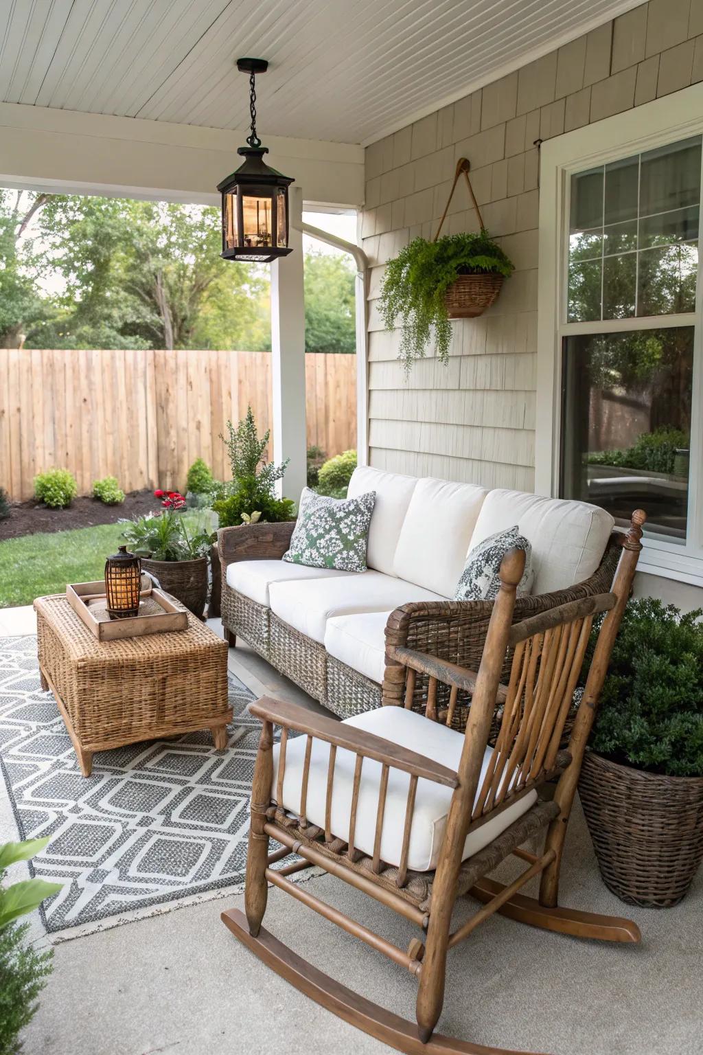 Stylish outdoor furniture giving unique character to the veranda.
