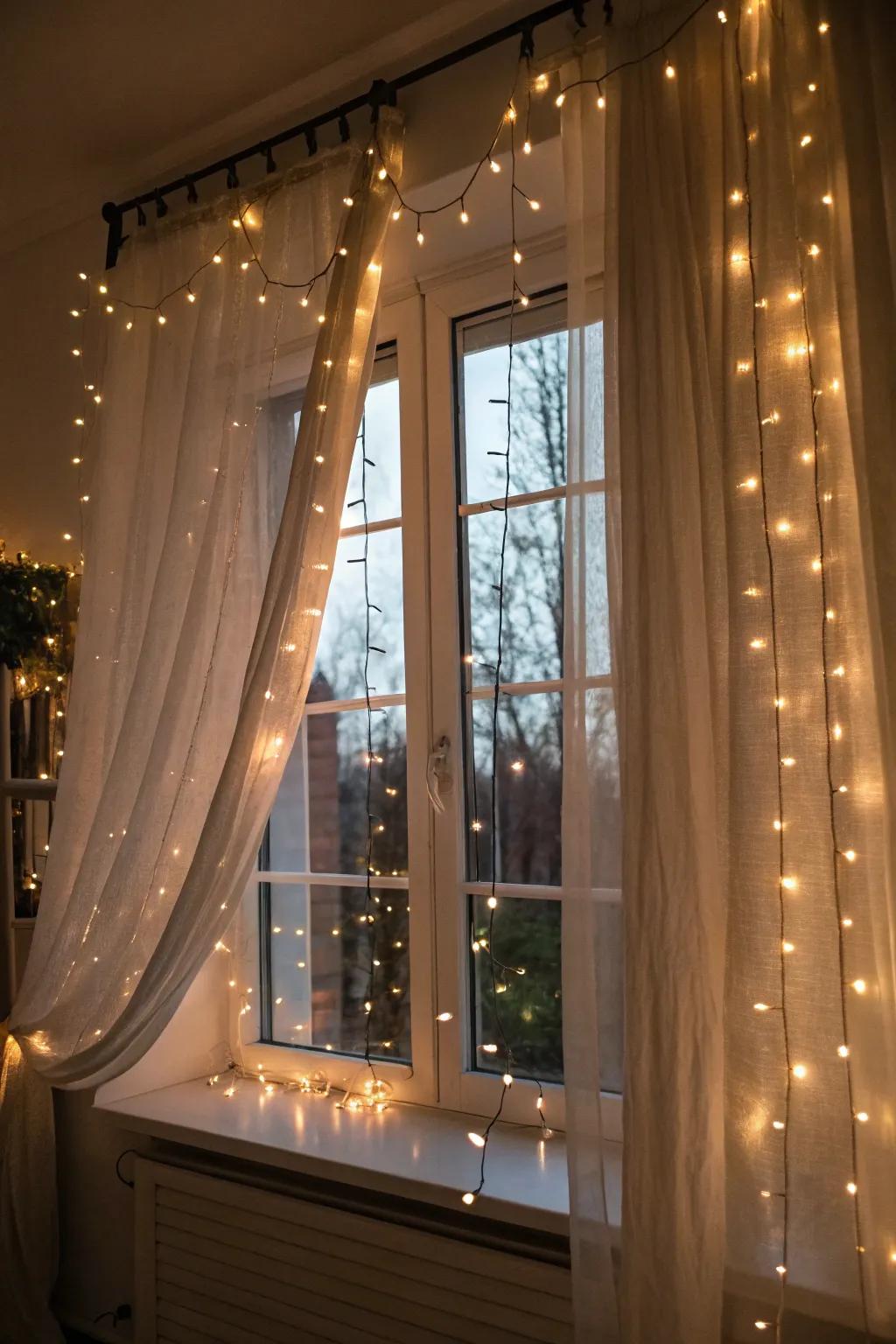 Craft a shimmering wonderland using a drape of delicate lights.