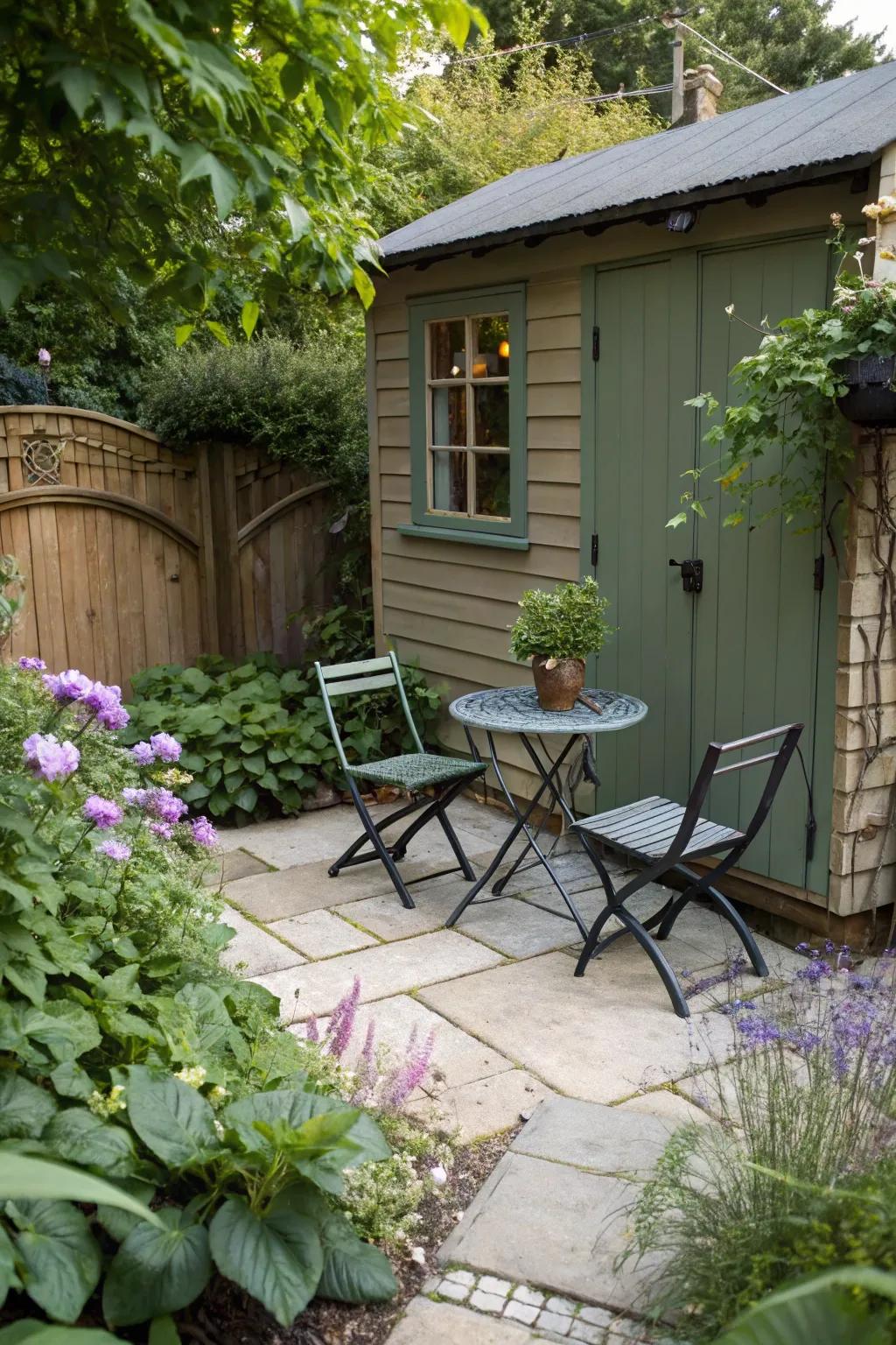 A patio area extends the functionality of your shed.