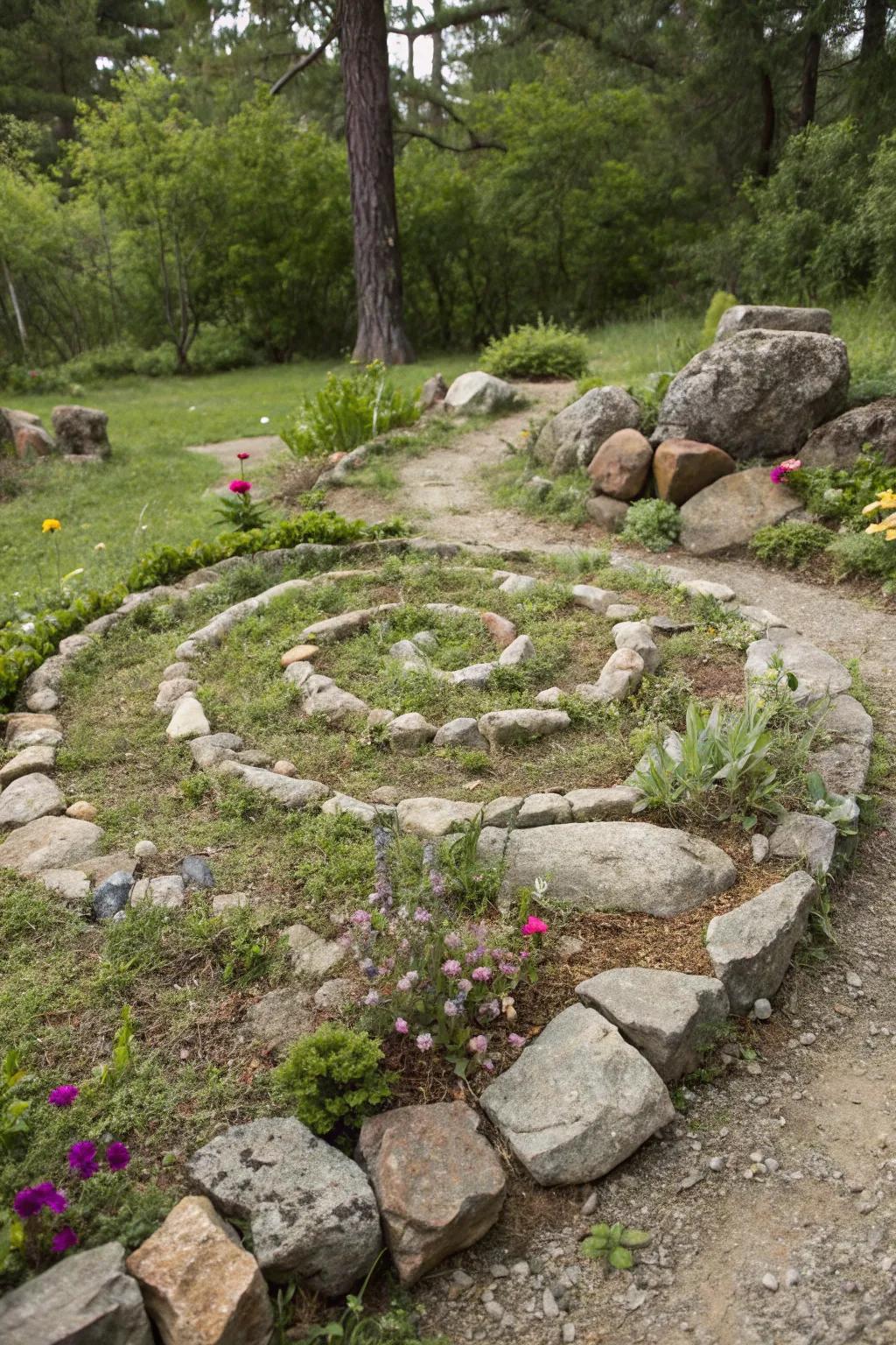Decorative setups introduce an artistic flair to rock gardens.
