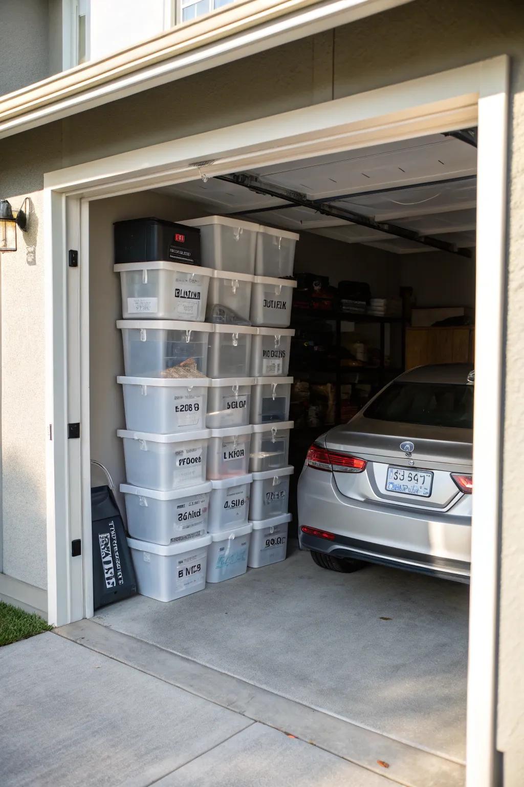 Retrieving items is made easy by clear storage containers.