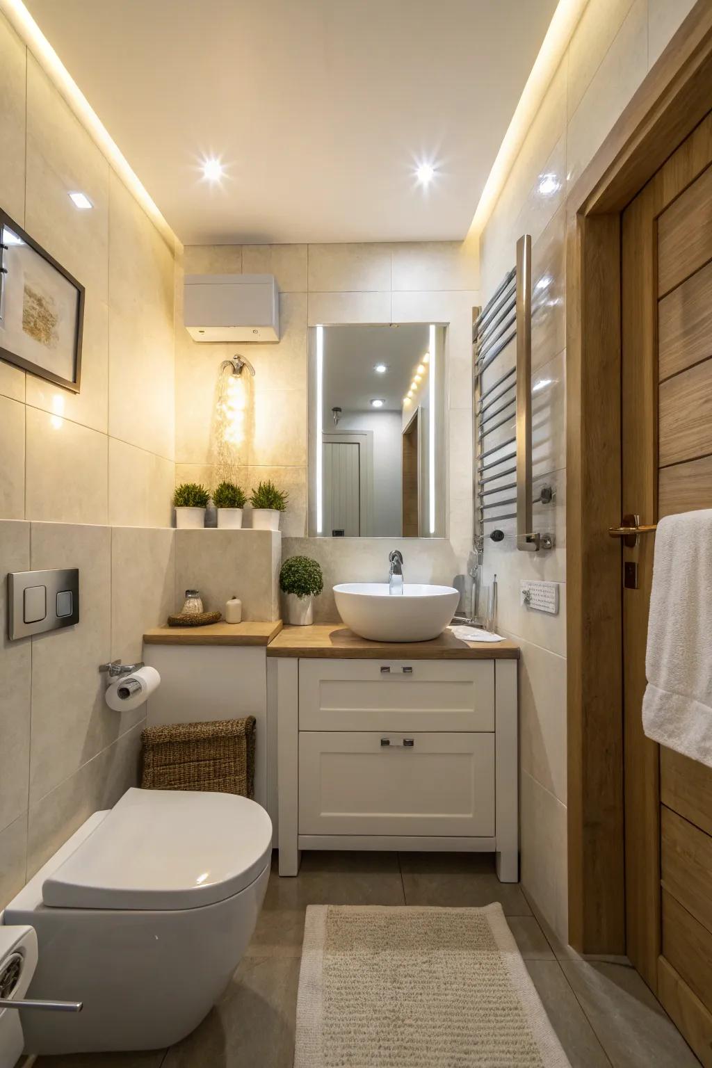 Lots of light helps make small bathrooms feel bigger.