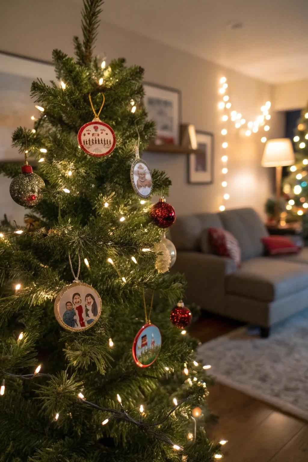 Personalized baubles adding a personal touch to the tree.