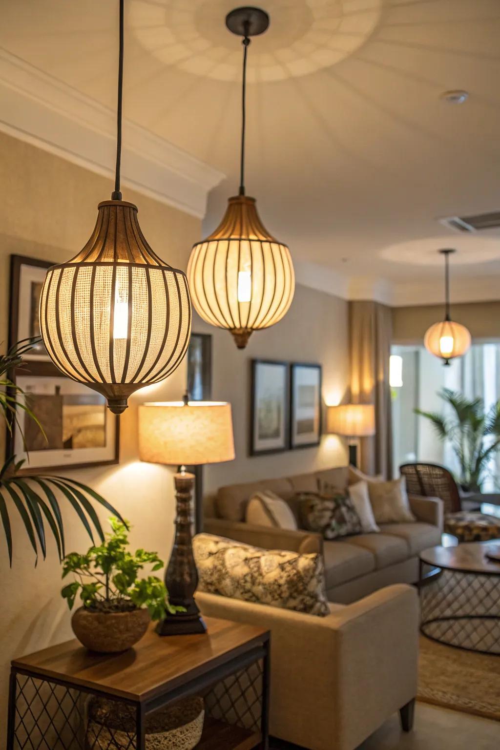 Creative lighting design enhances condo interiors.