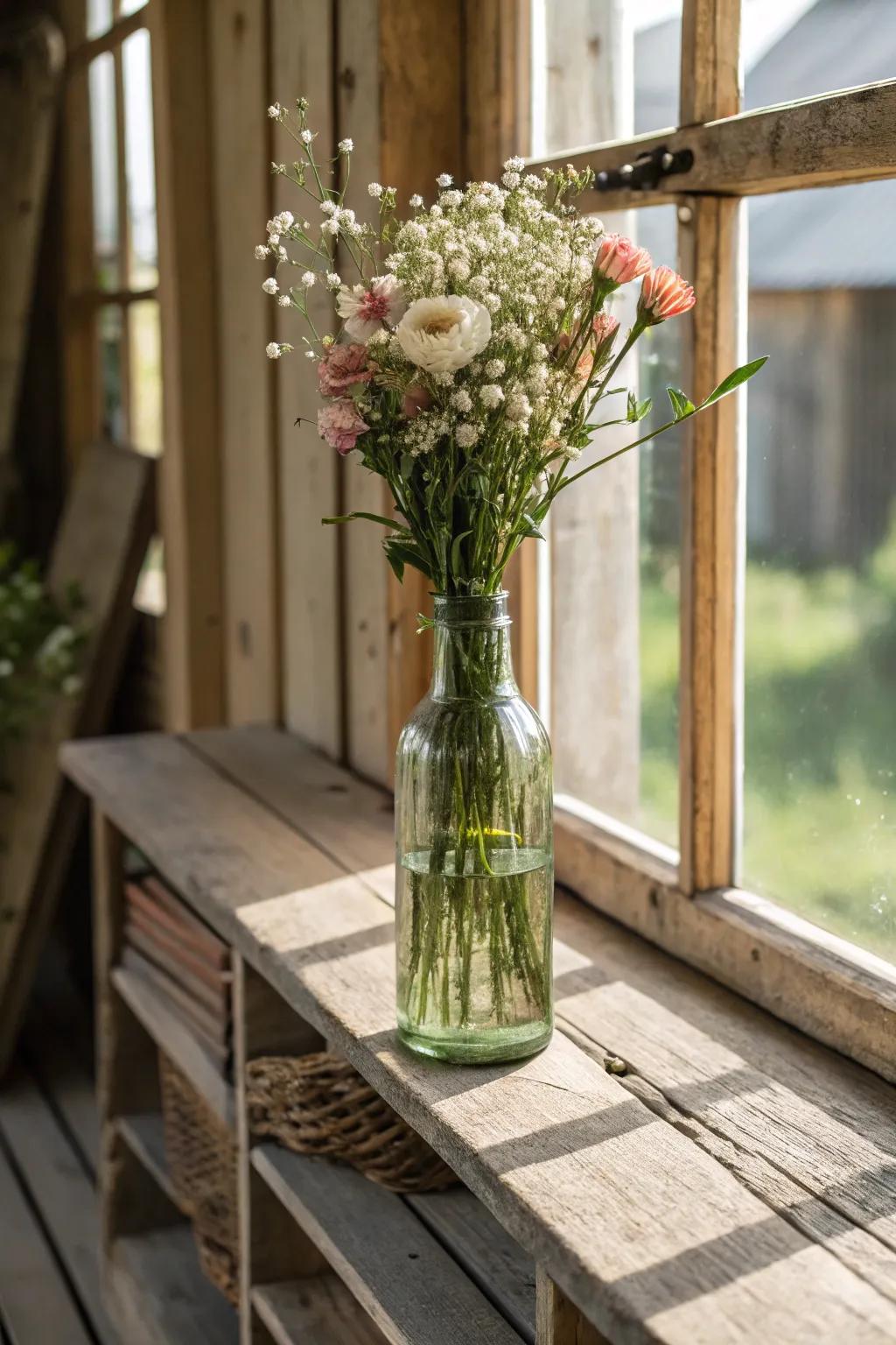 Vintage bottles make unique and stylish vases.