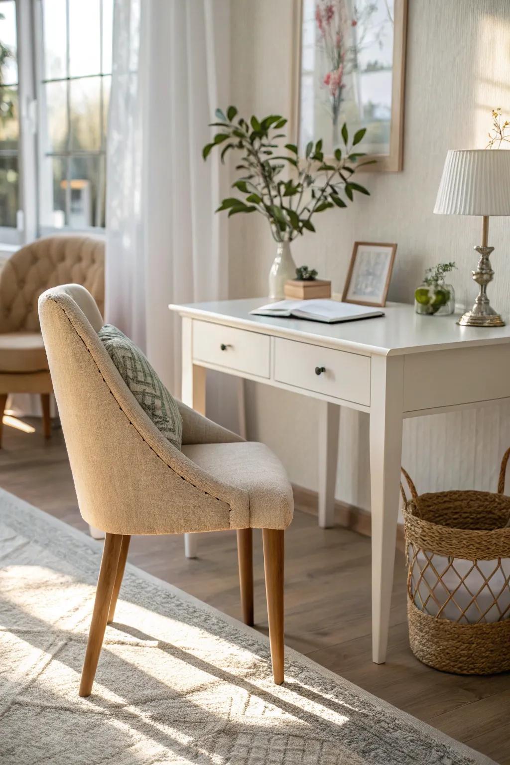 Neutral colors can give your office area a more expansive impression.